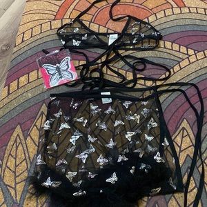 SIZE SMALL iheartraves Mesh Butterfly Wrap Around Set with Pasties